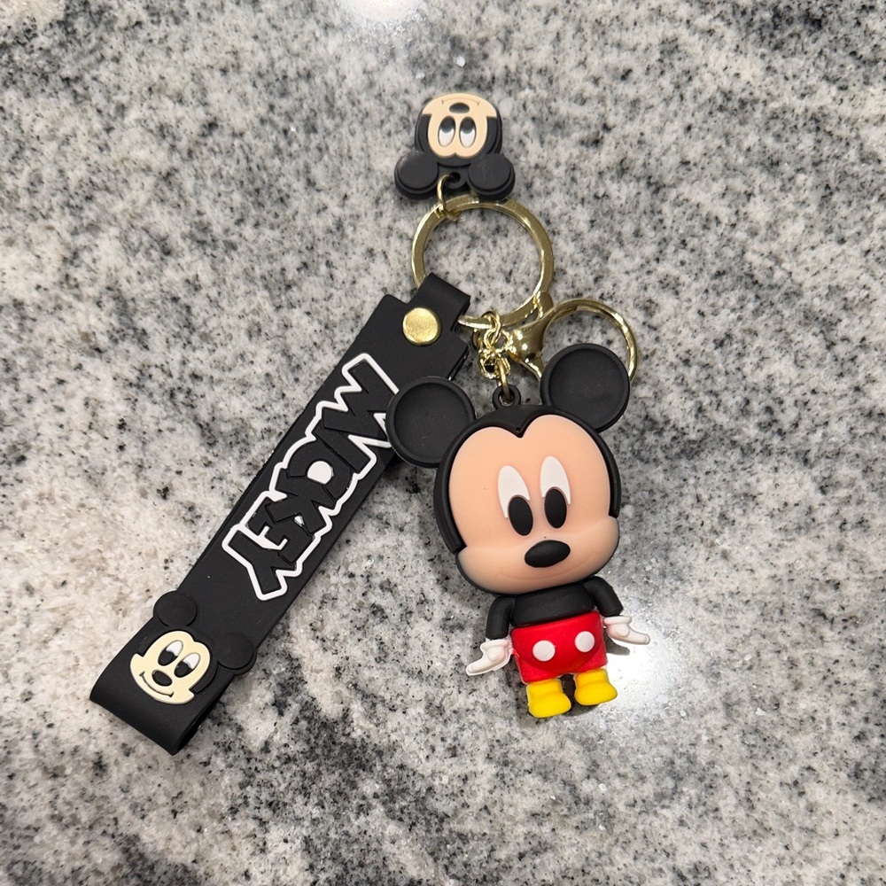 Disney Mickey Mouse Keychain with Strap - Black, Red, Yellow